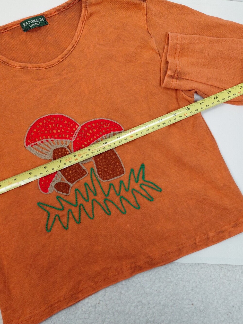 Mushroom Embroidery Crop Top Size Small Orange Fall Autumn Hobbit Girl - Picture 2 of 9